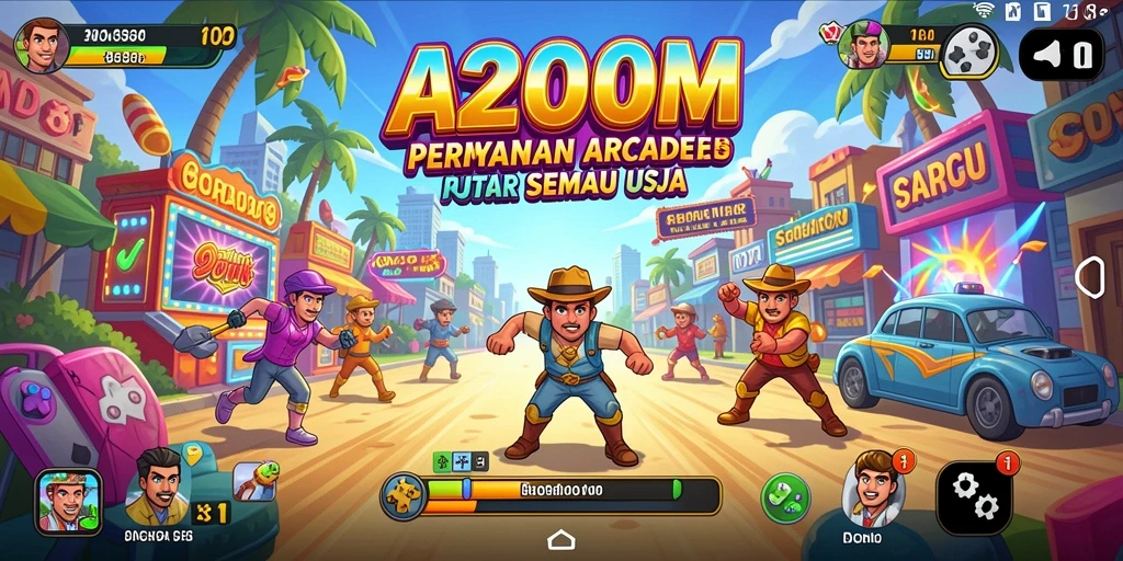 Screenshot A200M menunjukkan gameplay Arcade yang seru dan penuh aksi.