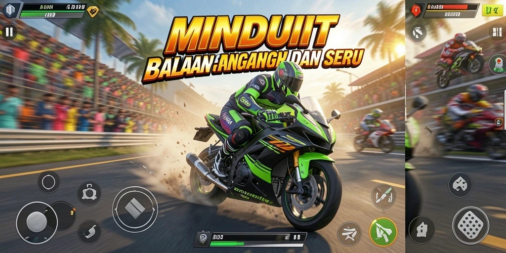 Screenshot gameplay balap motor yang mendebarkan di MNDUIT.
