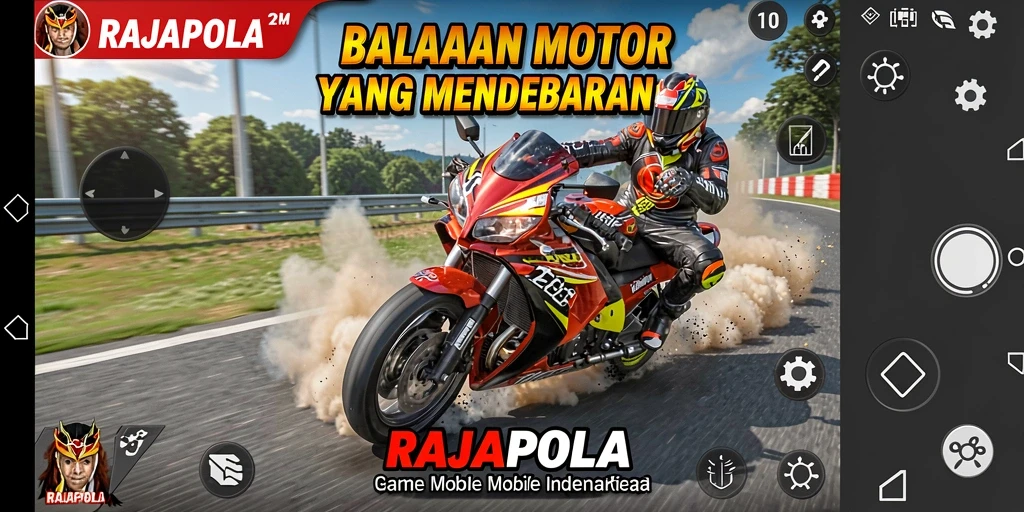 Screenshot gameplay RAJAPOLA yang menampilkan balapan motor yang mendebarkan.