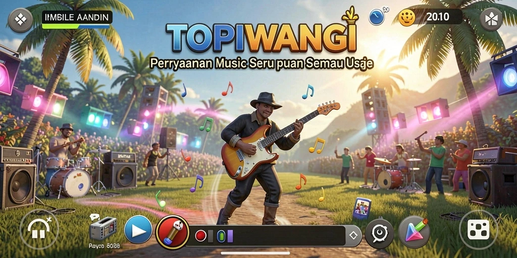 Tampilan gameplay TOPIWANGI yang penuh warna dan interaktif.