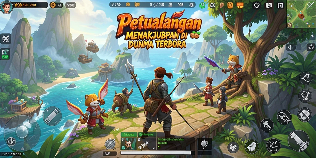 Tampilan gameplay V98 yang menakjubkan dalam dunia terbuka.